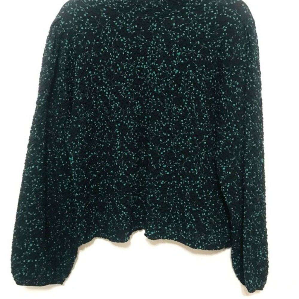 Zara green top Long sleeve  vine print mock neckline blouse Size M cottagecore